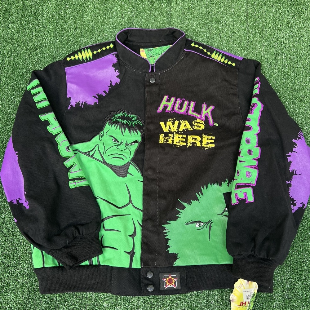 NWT VTG JH Design Hulk Jacket Youth 2XL Black Men's S Crop Boxy Racing Marvel